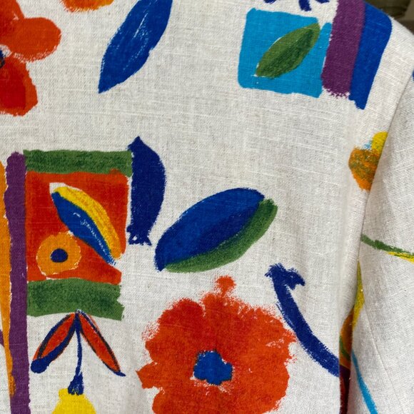 Vintage Stephanie Thomas Rainbow Floral Blazer Cotton Flax Maximalist Resort-22 - Picture 8 of 15